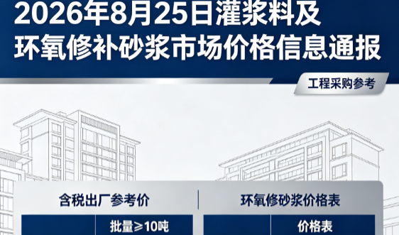 会昌2026年8月25日灌浆料及环氧修补砂浆市场价格信息通报